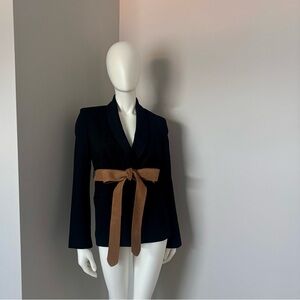 Boston Proper Black Blazer with Brown Belt